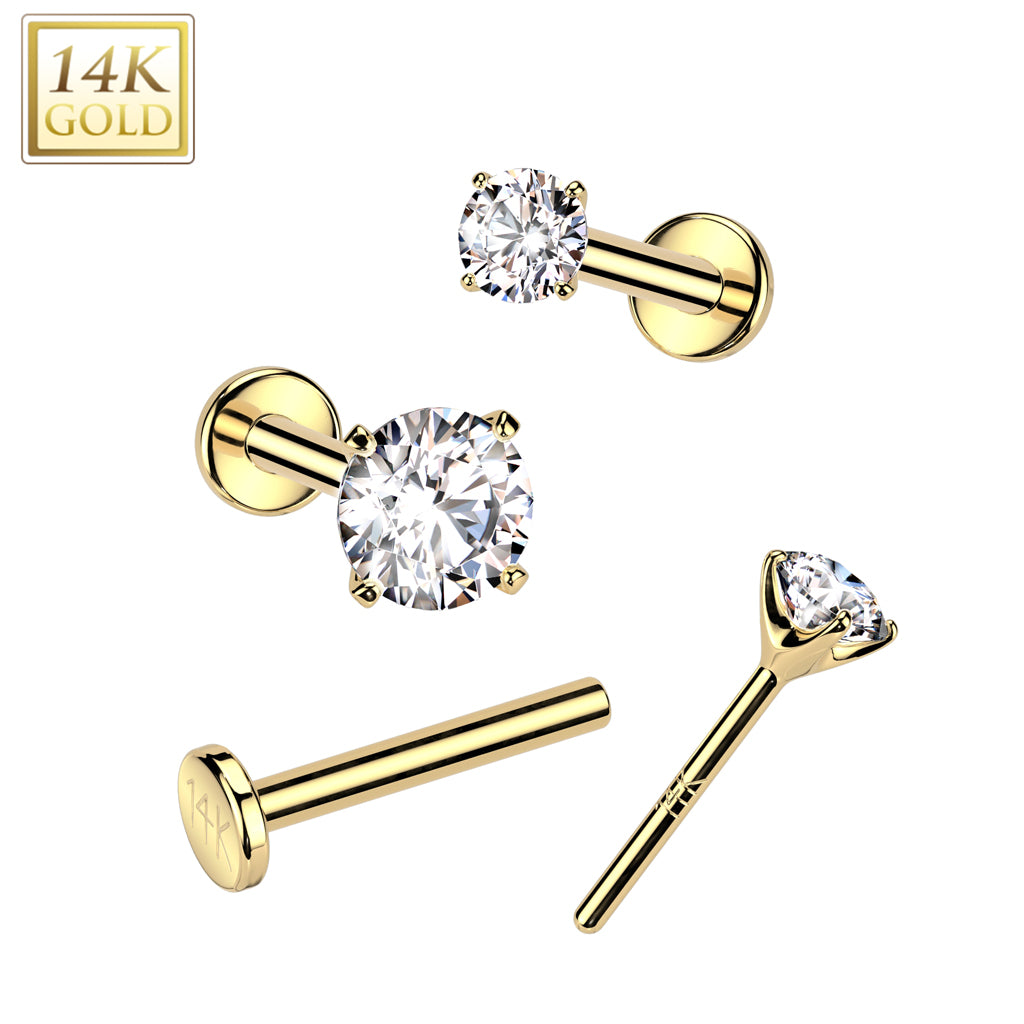 20G 14K Yellow Gold Threadless Push In Flat Back